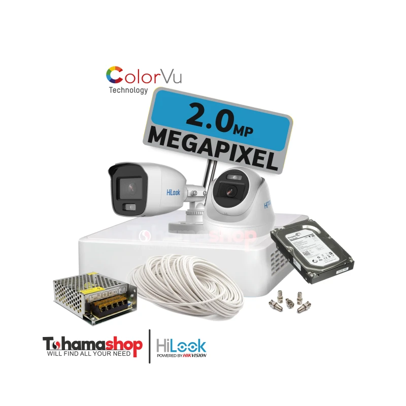 عرض 2 كاميرا مراقبة هاى لوك دقة 2 ميجا رؤية ليلية بالألوان